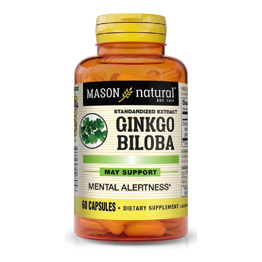 Гинкго Билоба Экстракт, Ginkgo Biloba, Mason Natural, 60 капсул: цены и характеристики