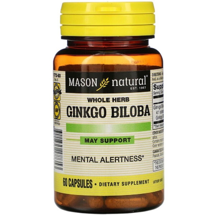 Гинкго Билоба, Ginkgo Biloba, Mason Natural, 60 капсул: цены и характеристики