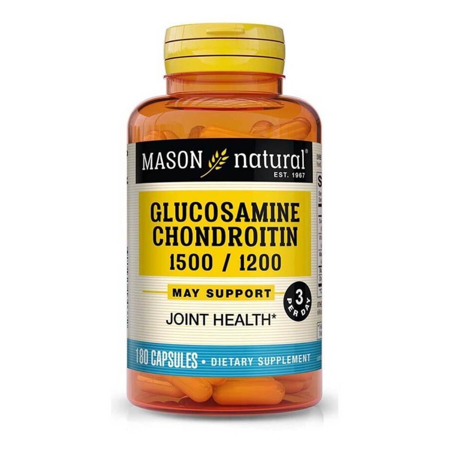 Глюкозамін та Хондроїтин 1500/1200, Glucosamine Chondroitin, Mason Natural, 180 капсул: ціни та характеристики