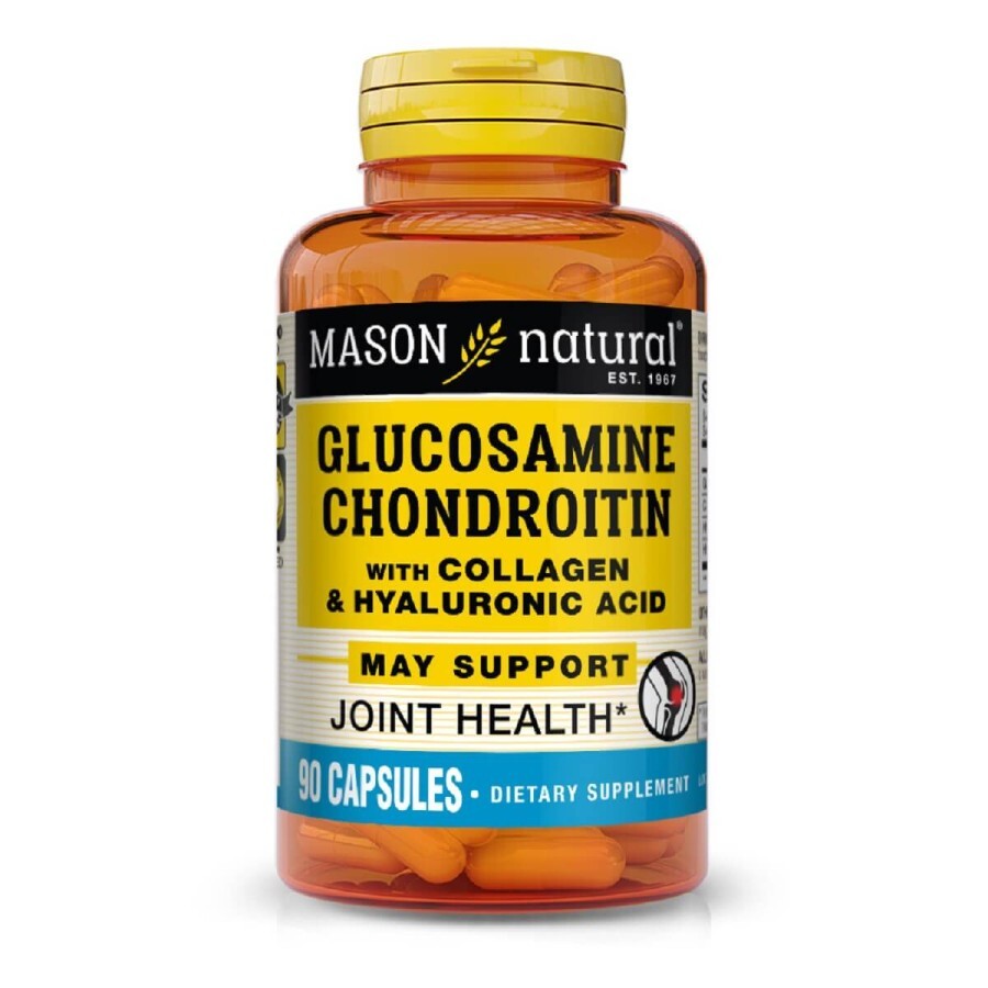 Глюкозамин, хондроитин с коллагеном и гиалуроновой кислотой, Glucosamine Chondroitin With Collagen & Hyaluronic Acid, Mason Natural, 90 капсул: цены и характеристики