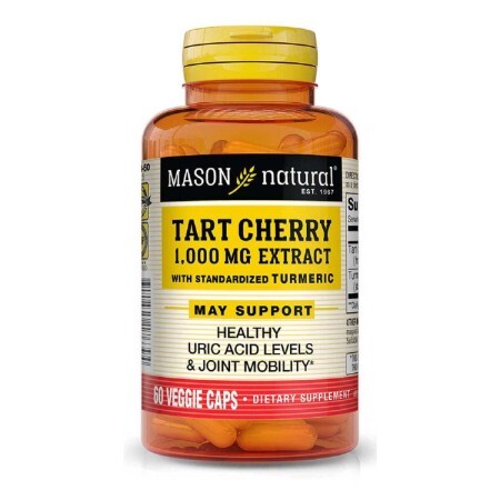 Экстракт терпкой вишни 1000мг с куркумой, Tart Cherry Extract With Turmeric, Mason Natural, 60 вегетарианских капсул