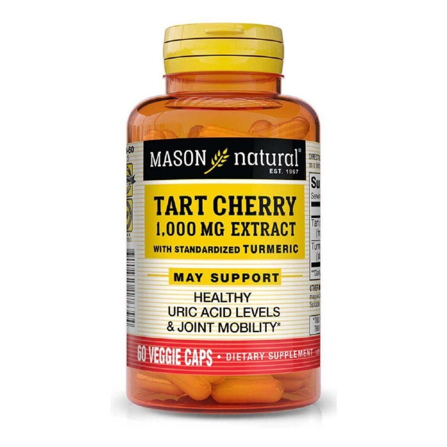 Екстракт терпкої вишні 1000мг з куркумою, Tart Cherry Extract With Turmeric, Mason Natural, 60 вегетаріанських капсул: ціни та характеристики