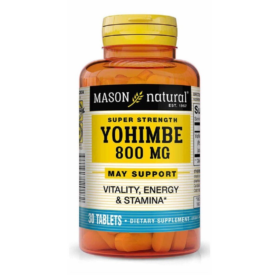 Йохимбе 800мг, Super Strength Yohimbe, Mason Natural, 30 таблеток: цены и характеристики