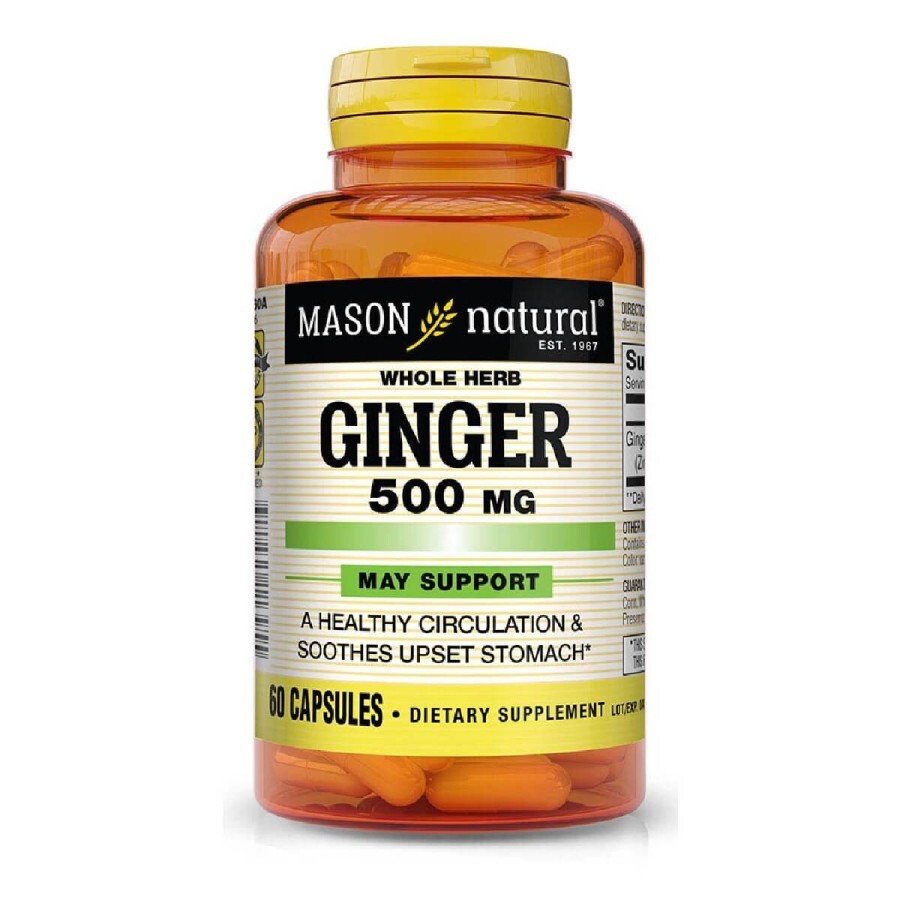 Имбирь 500 мг, Ginger, Mason Natural, 60 капсул: цены и характеристики