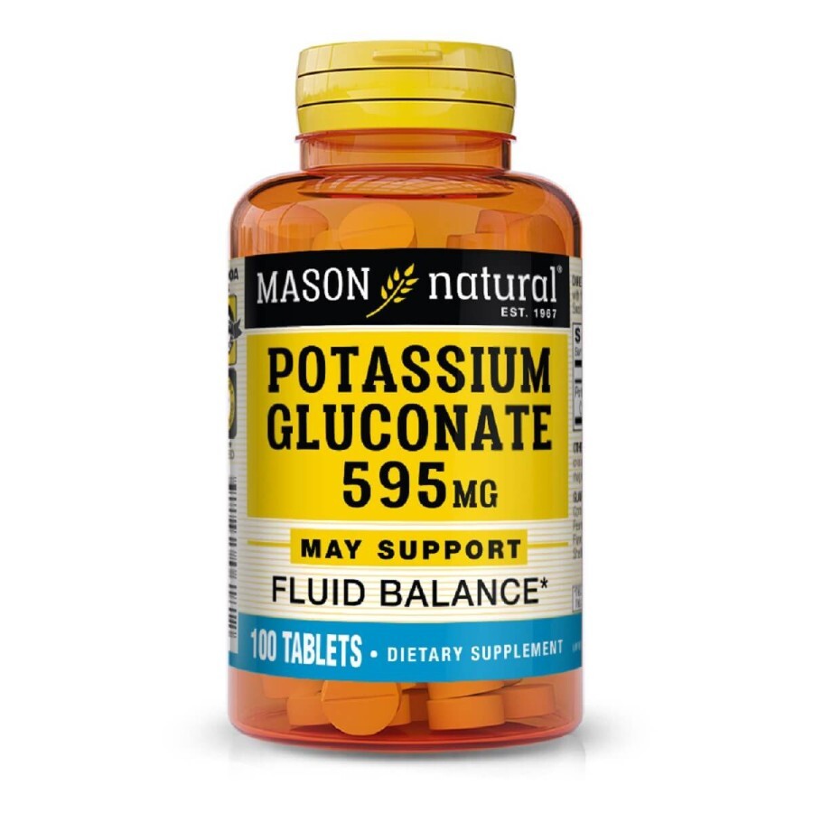 Калий Глюконат 595мг, Potassium Gluconate, Mason Natural, 100 таблеток: цены и характеристики
