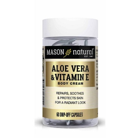 Крем для кожи с алоэ вера и витамином Е, Aloe Vera & Vitamin E Body Cream, Mason Natural, 60 отрывных капсул