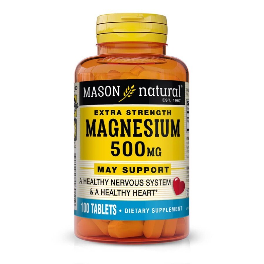 Магній 500мг, Magnesium Extra Strength, Mason Natural, 100 таблеток: ціни та характеристики