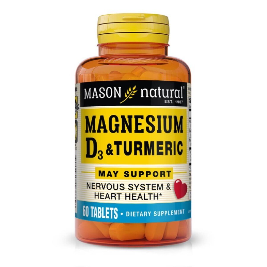 Магній з Вітамін D3 та куркумою, Magnesium & Vitamin D3 With Turmeric, Mason Natural, 60 таблеток: ціни та характеристики