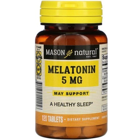 Мелатонин 5 мг, Melatonin, Mason Natural, 120 таблеток
