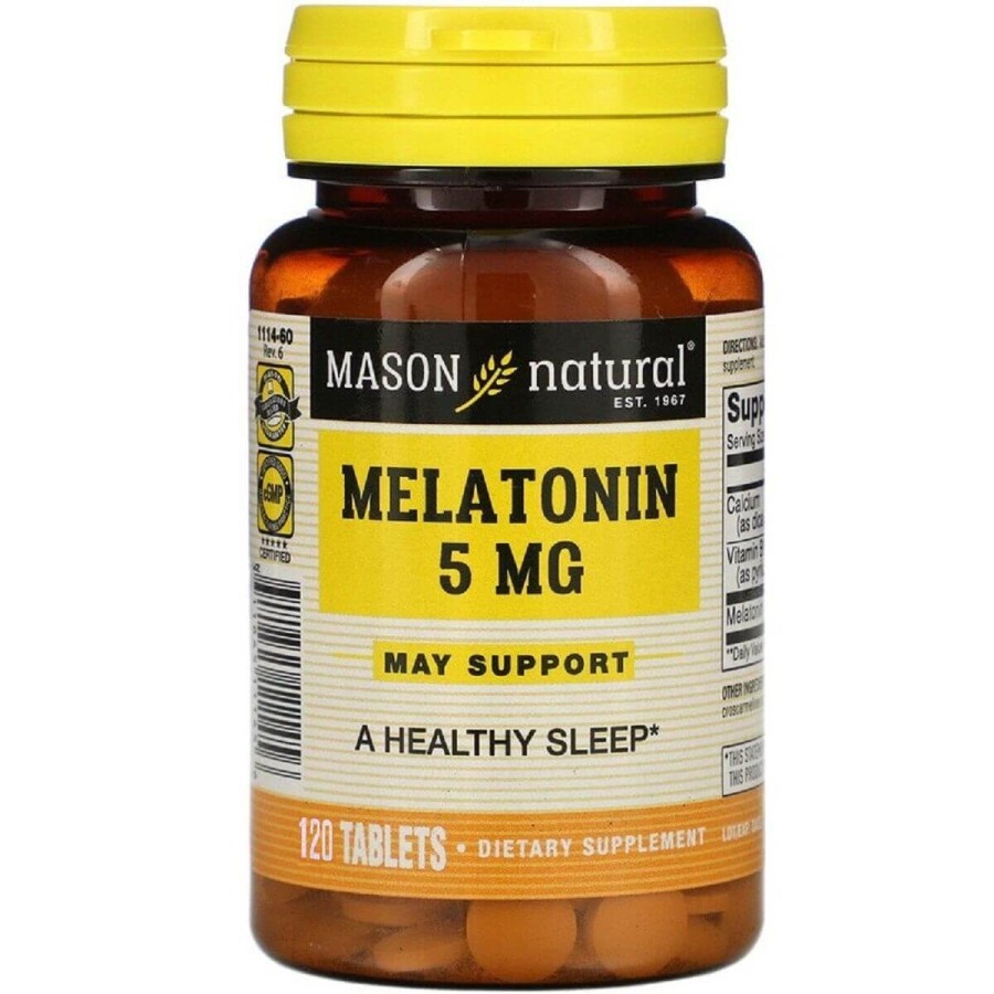 Мелатонін 5 мг, Melatonin, Mason Natural, 120 таблеток: ціни та характеристики