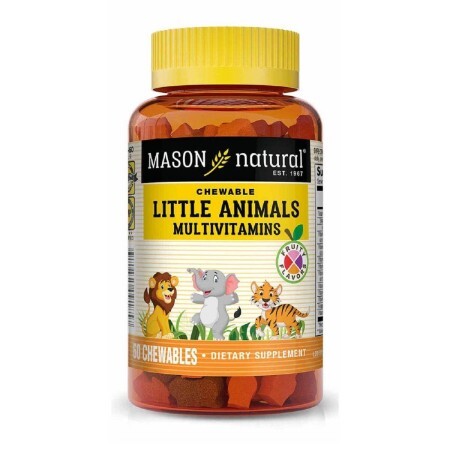 Мультивітаміни для дітей, Little Animals Multivitamins, Mason Natural, 60 жувальних пігулок