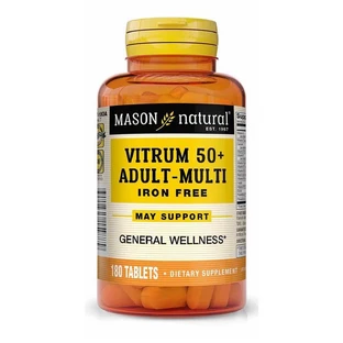 Мультивитамины для взрослых 50+, без железа, Vitrum 50 + Adult-Multi Iron Free, Mason Natural, 180 таблеток