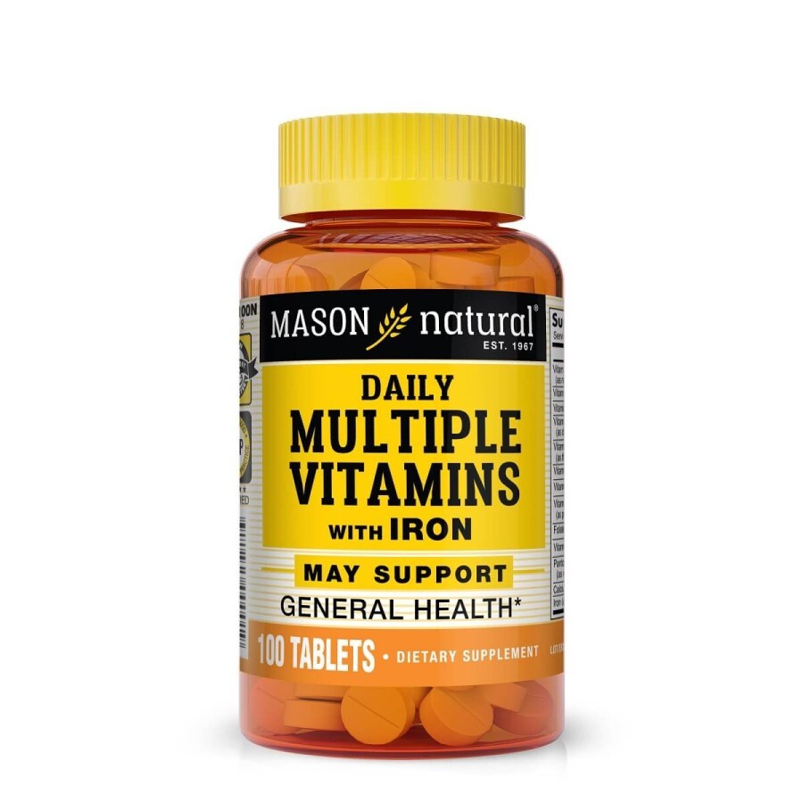 Мультивитамины с железом на каждый день, Daily Multiple Vitamins With Iron, Mason Natural, 100 таблеток: цены и характеристики