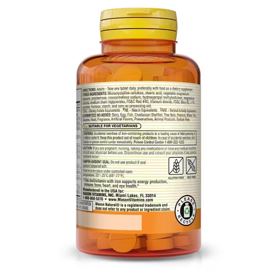 Мультивитамины с железом на каждый день, Daily Multiple Vitamins With Iron, Mason Natural, 365 таблеток: цены и характеристики