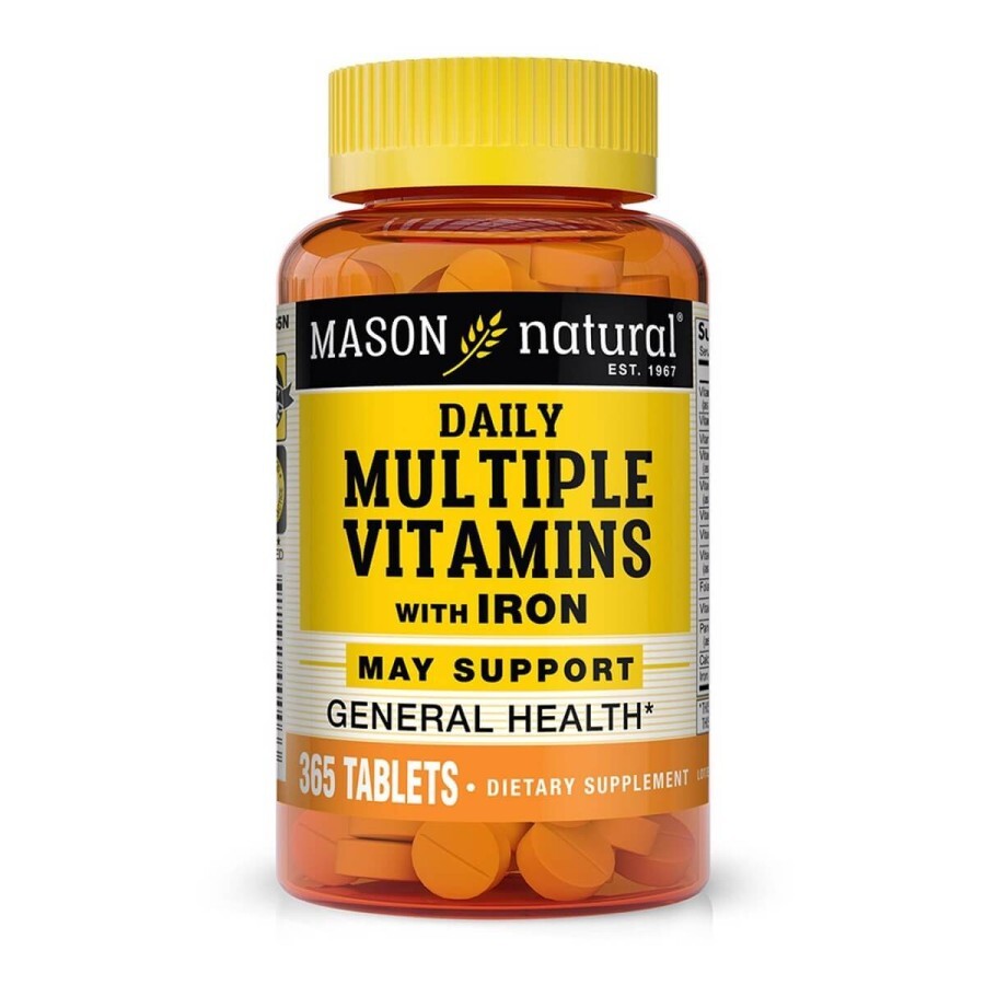 Мультивітаміни із залізом на кожен день, Daily Multiple Vitamins With Iron, Mason Natural, 365 таблеток: ціни та характеристики