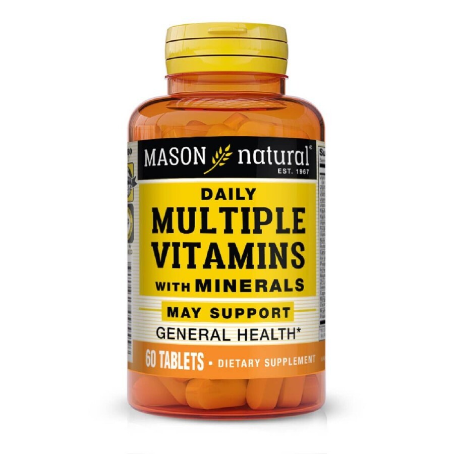Мультивітаміни та мінерали на кожен день, Daily Multiple Vitamins With Minerals, Mason Natural, 60 таблеток: ціни та характеристики