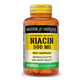 Ниацин 500мг пролонгированного действия, B3, Niacin Extended Release, Mason Natural, 60 капсул