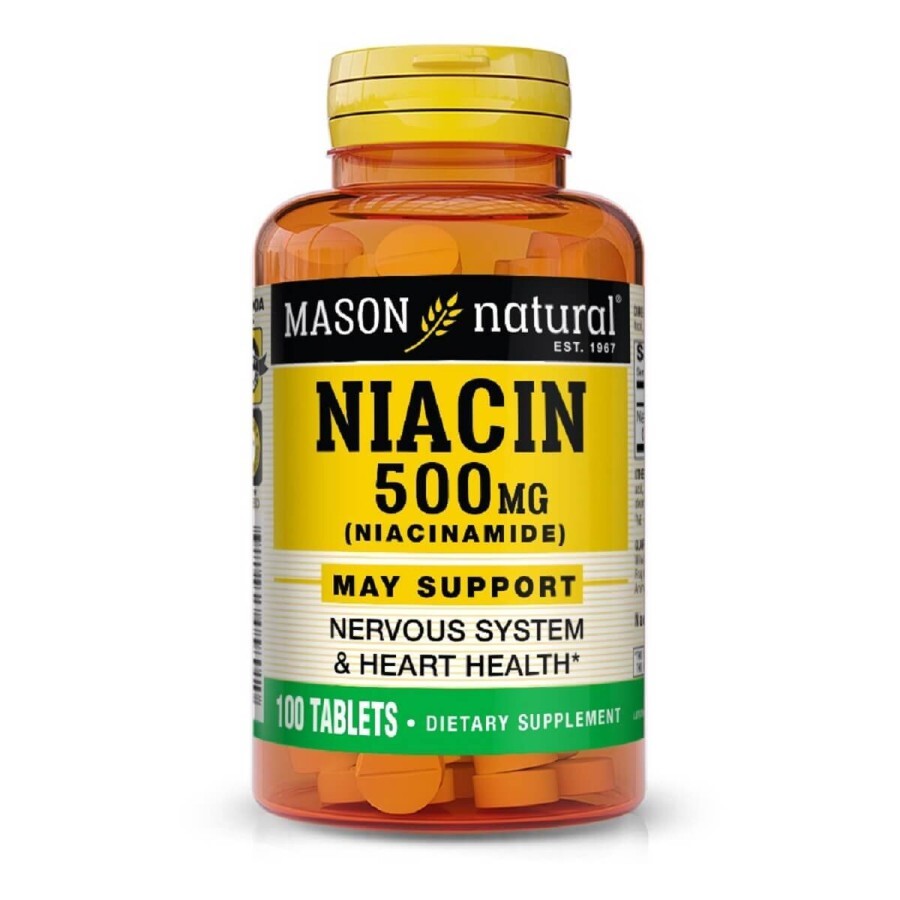 Ніацинамід 500мг, Niacinamide, Mason Natural, 100 таблеток: ціни та характеристики