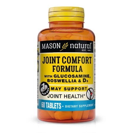 Поддержка суставов и связок с босвеллией, Joint comfort formula with boswellia & D3, Mason Natural, 60 таблеток