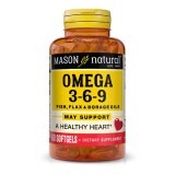 Тройная Омега 3-6-9 1200 мг, масло рыбы льна и огуречника, Omega 3-6-9 1,200 mg Fish, Flax & Borage Oils, Mason Natural, 60 гелевых капсул