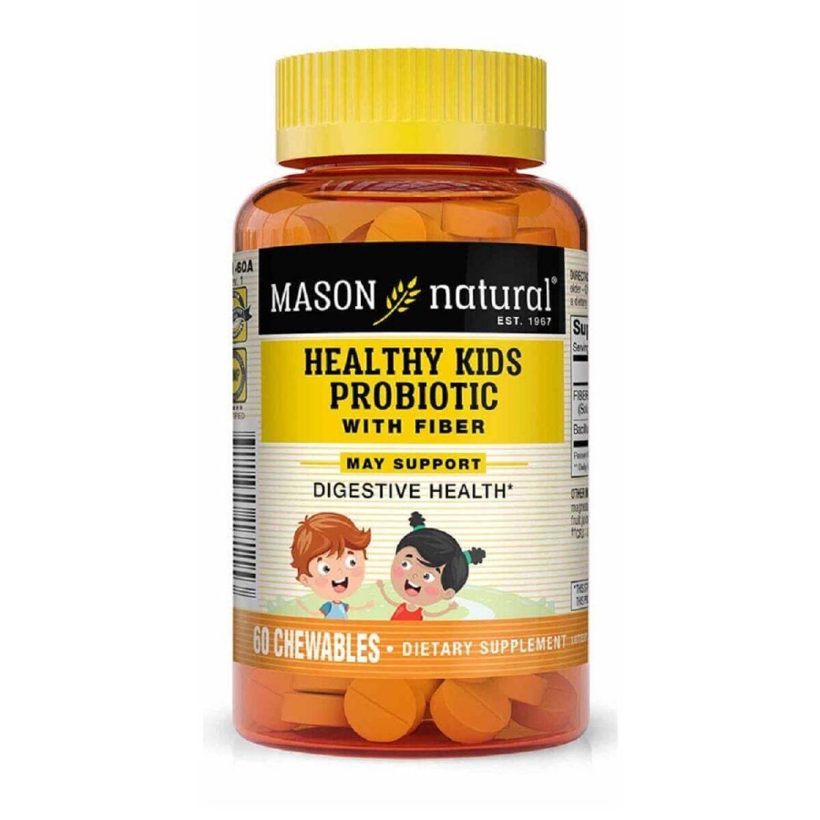 Пробіотик з клітковиною для дітей, Healthy Kids Probiotic With Fiber, Mason Natural, 60 жувальних таблеток: ціни та характеристики