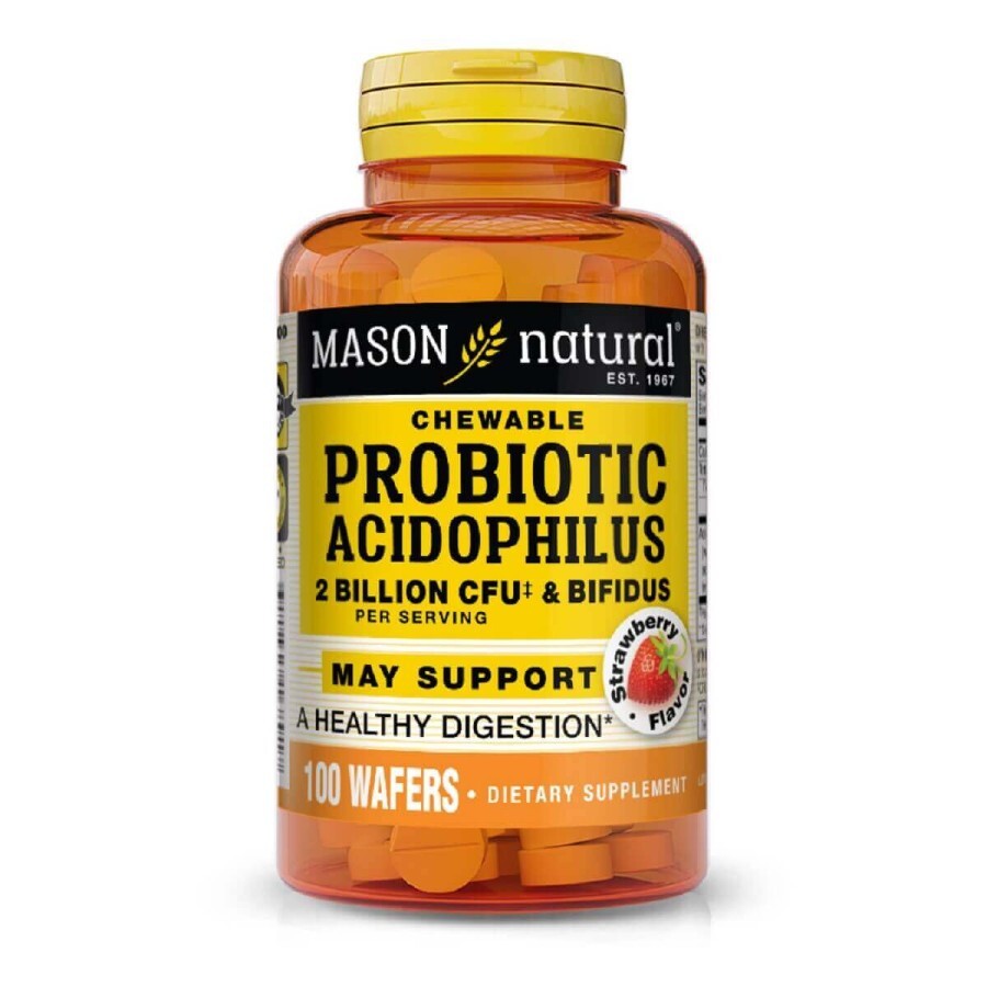 Пробіотики 2 млд КУО, смак полуниці, Probiotic Acidophilus With Bifidus, Mason Natural, 100 жувальних таблеток: ціни та характеристики