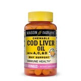 Рыбий жир из печени трески с витаминами, вкус апельсина, Cod Liver Oil With Vitamin A, C & D, Mason Natural, 100 жевательных таблеток