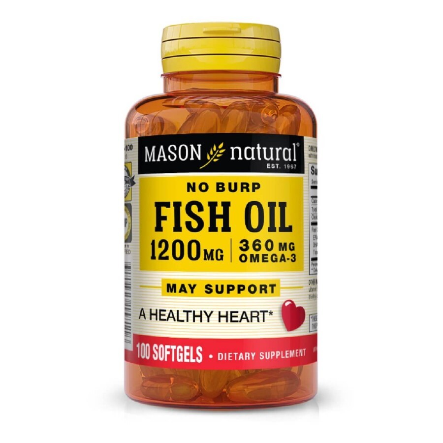 Рыбий жир и Омега 3 1200/360мг, Fish Oil & Omega 3, Mason Natural, 100 гелевых капсул: цены и характеристики