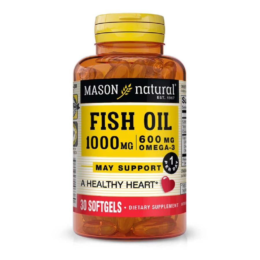 Рыбий жир и Омега 3 1000/600мг, Fish Oil & Omega 3, Mason Natural, 30 гелевых капсул: цены и характеристики
