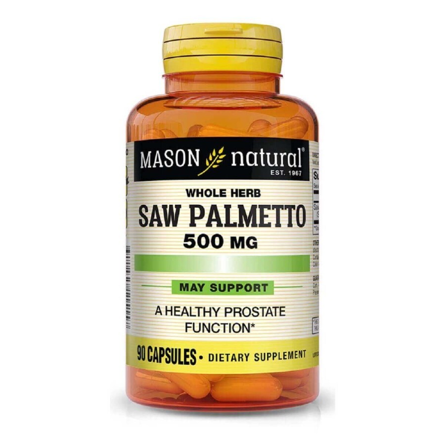 Со Пальметто 500 мг, Здоровье Простаты, Saw Palmetto, Mason Natural, 90 капсул: цены и характеристики