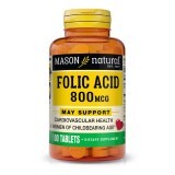 Фолиевая кислота 800 мкг, Folic Acid, Mason Natural, 100 таблеток