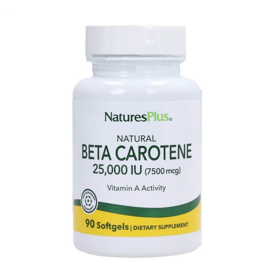 Бета Каротин 25000 МО, Beta Carotene, Natures Plus, 90 гелевих капсул: ціни та характеристики