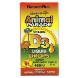 Витамин D3 400 МЕ для детей, Вкус Апельсина,  Animal Parade, Vitamin D3 Liquid Drops, Natures Plus, 10 мл капли