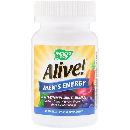 Мультивітаміни для чоловіків, Nature's Way, Alive !, Men's Energy Multivitamin-Multimineral, 50 таблеток