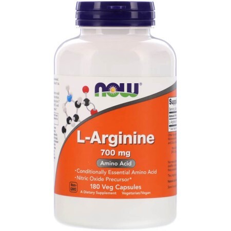 L-Аргинин 700мг, L-Arginine, Now Foods, 180 вегетарианских капсул