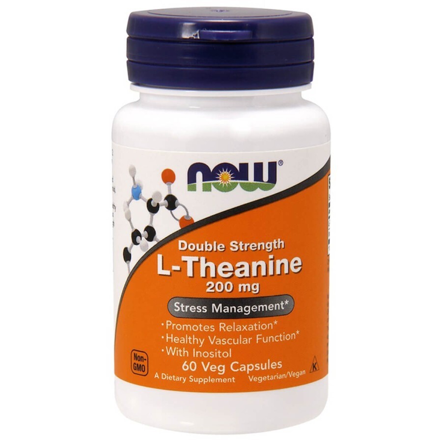 L-Теанін, L-Theanine, Double Strength, Now Foods, 200 мг, 60 вегетаріанських капсул: ціни та характеристики