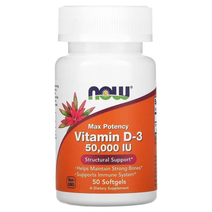 Вітамін D-3 50000 МО, Vitamin D3, Now Foods, 50 желатинових капсул: ціни та характеристики