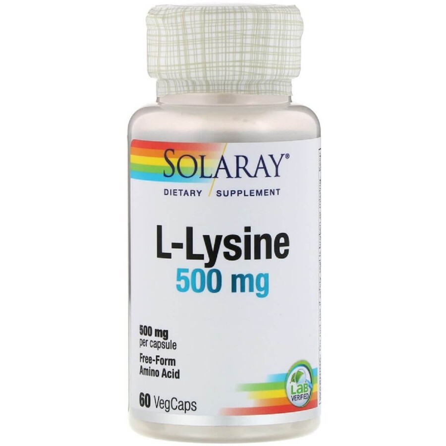 L-Лизин, L-Lysine, Solaray, 500 мг, 60 Капсул: цены и характеристики