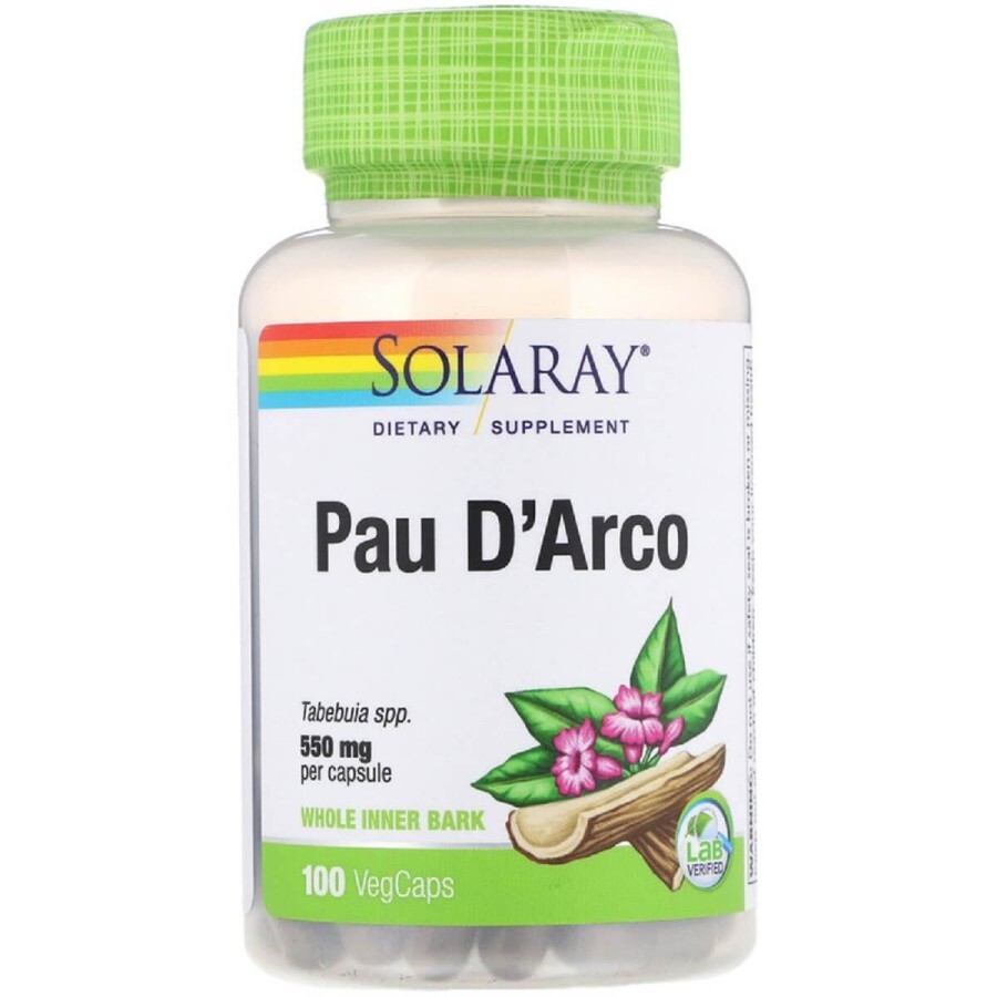 По Д'арко, (Кора Муравьиного Дерева), Pau d'Arco, Solaray, 550 мг, 100 капсул: цены и характеристики