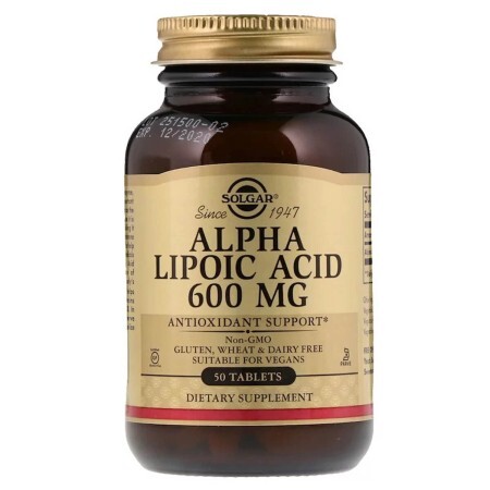 Альфа-Липоевая Кислота, Alpha Lipoic Acid, Solgar, 600 мг, 50 таблеток