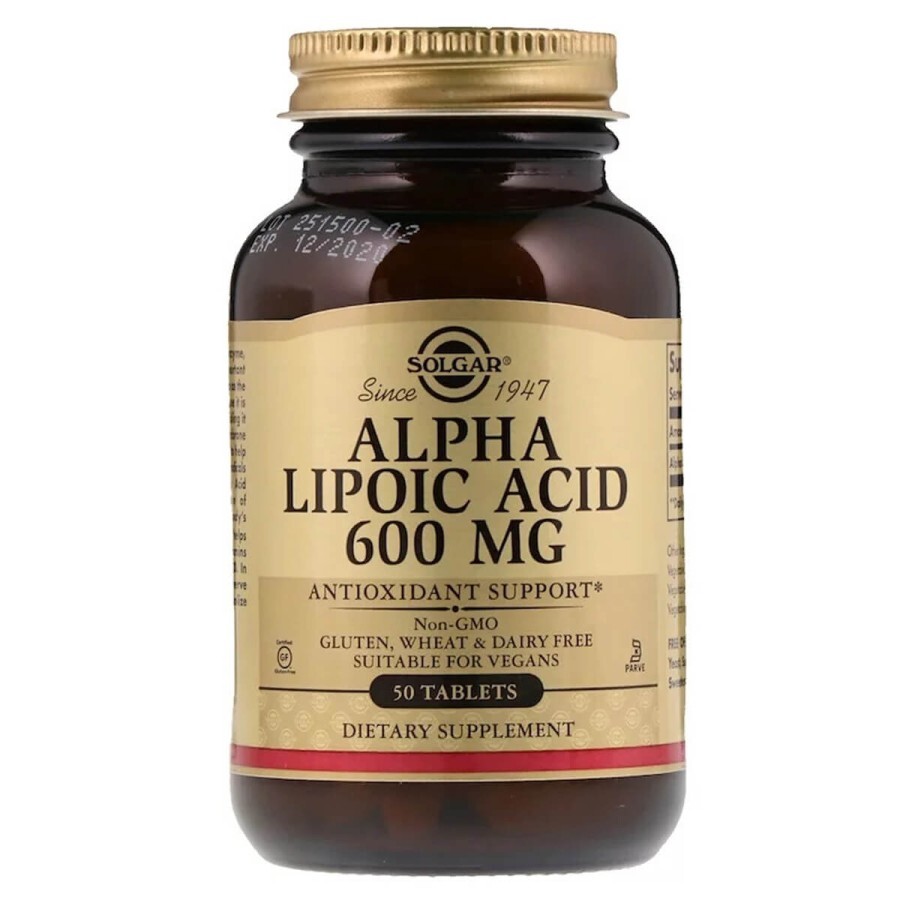 Альфа-Липоевая Кислота, Alpha Lipoic Acid, Solgar, 600 мг, 50 таблеток: цены и характеристики