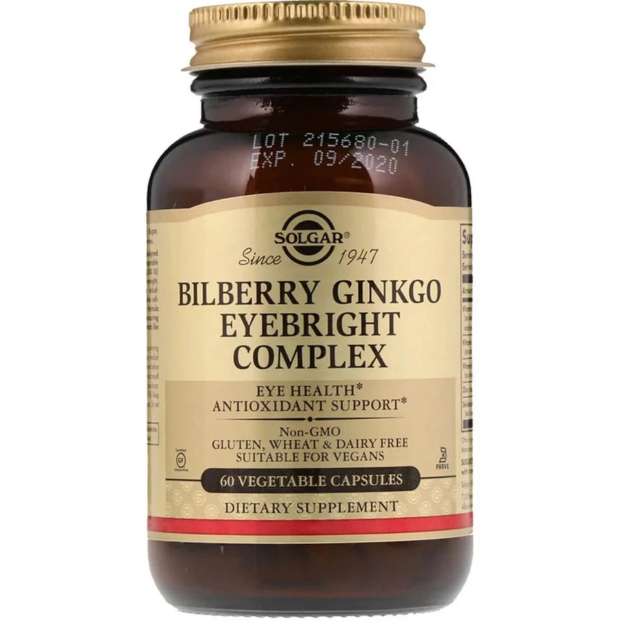 Комплекс для Очей, Bilberry Ginkgo Eyebright Complex, Solgar, 60 капсул: ціни та характеристики
