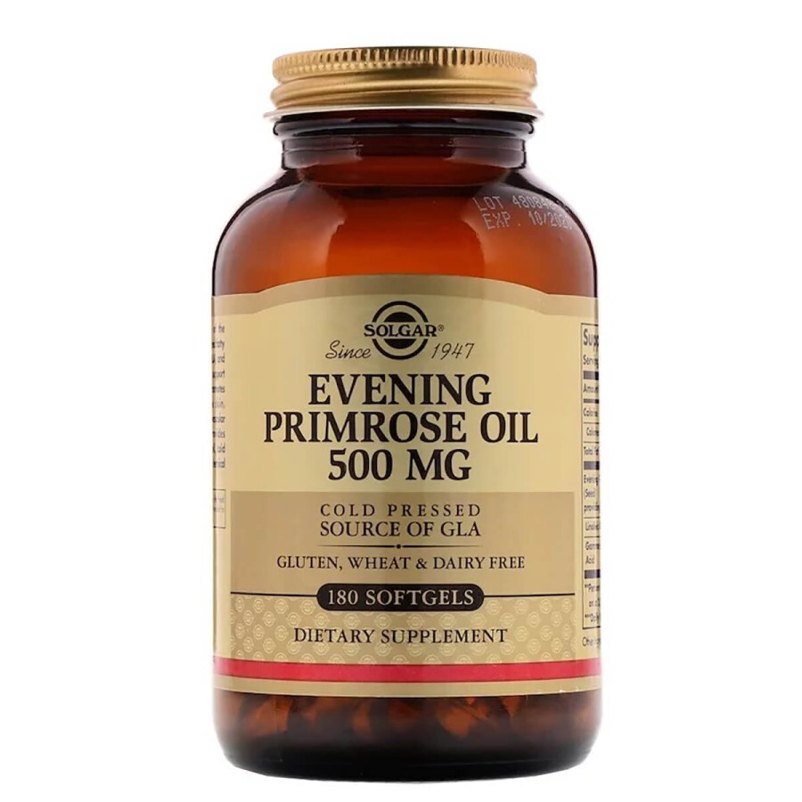 Масло Примулы Вечерней 500 мг, Evening Primrose Oil, Solgar, 180 желатиновых капсул: цены и характеристики