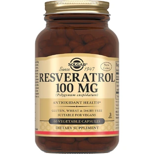 Ресвератрол, Resveratrol, Solgar, 100 мг, 60 вегетарианских капсул