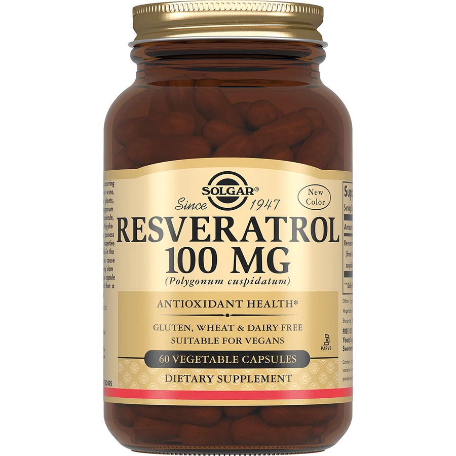 Ресвератрол, Resveratrol, Solgar, 100 мг, 60 вегетарианских капсул: цены и характеристики