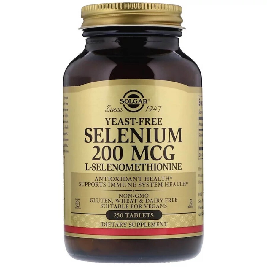Селен, ( Селенометионин), Selenium, Yeast-Free, Solgar, 200 мкг, 250 таблеток: цены и характеристики