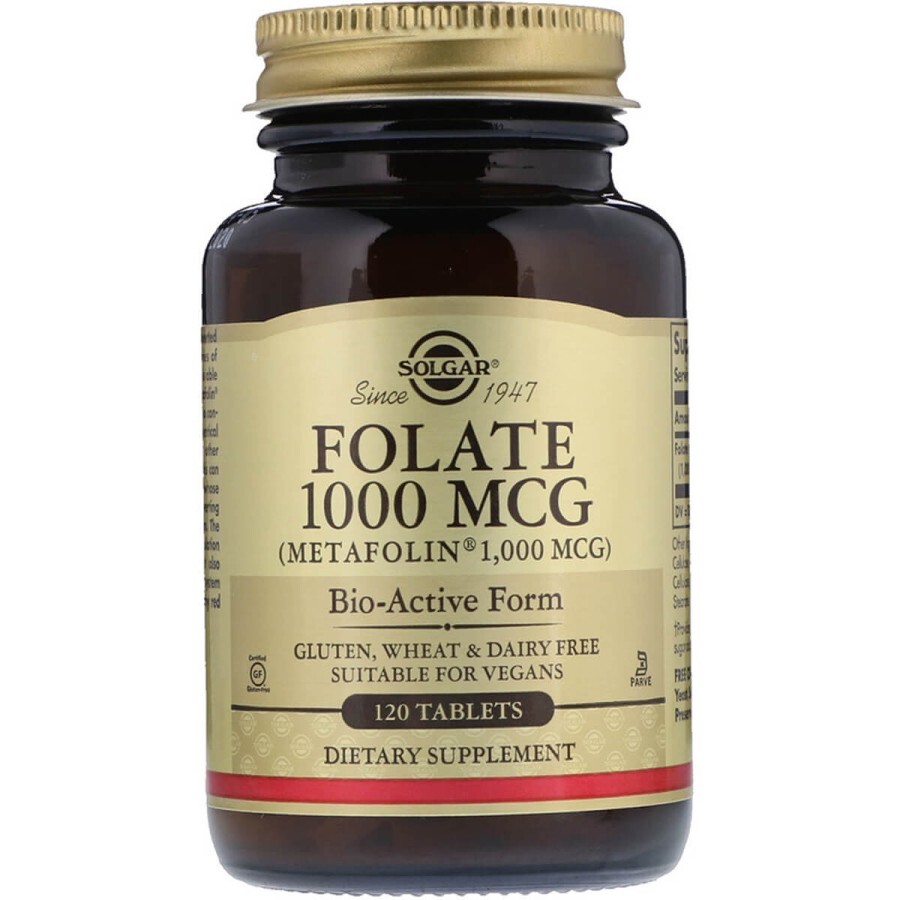 Фолиевая кислота, Folate, Solgar, фолат, 1000 мкг, 120 таблеток: цены и характеристики