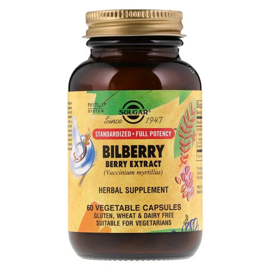 Чорниця Екстракт, Bilberry Berry Extract, Solgar, 60 вегетаріанських капсул: ціни та характеристики