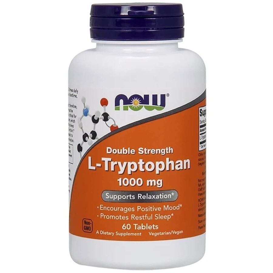 L-Триптофан, подвійної концентрації, 1000 мг, L-Tryptophan, Double Strength, Now Foods, 60 таблеток: ціни та характеристики