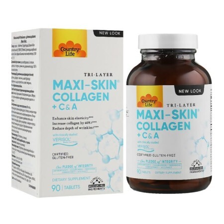 Колаген + Вітаміни С&А, Maxi Skin, Country Life, 90 таблеток